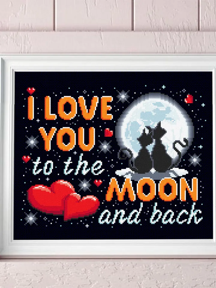 I love you to the moon and back cross stitch pattern download PDF Love lettering cross stitch chart, Starry night sky pattern Cute cats #V17
