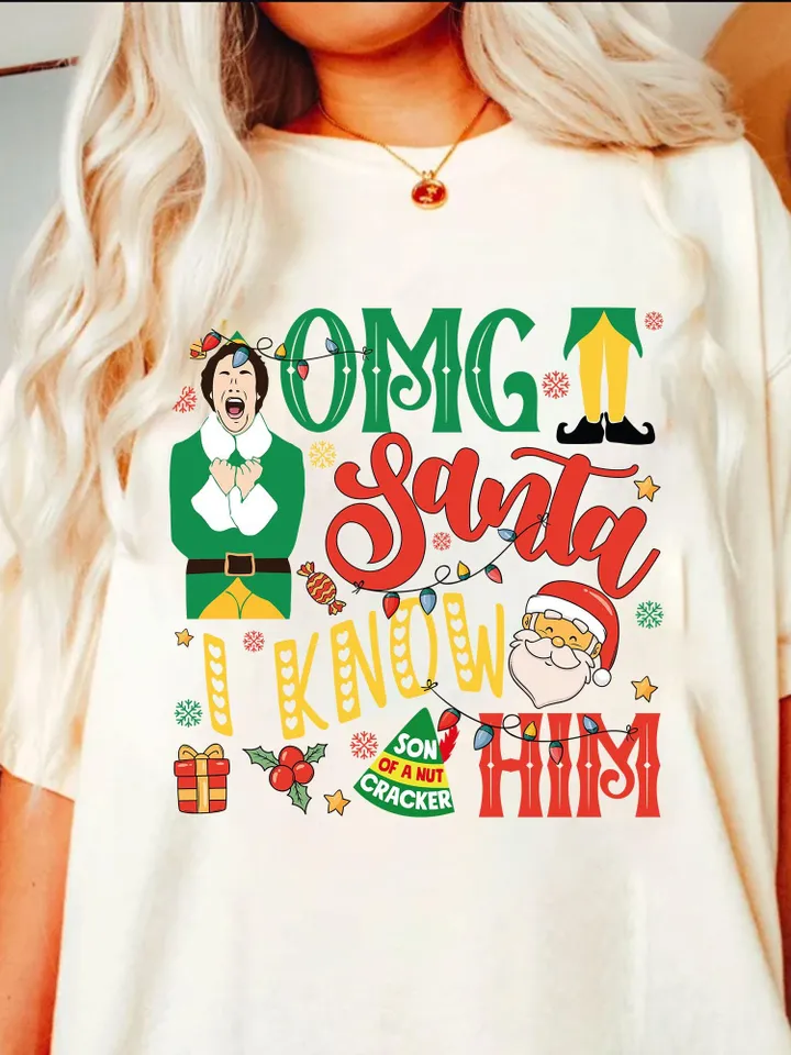The Elf OMG! Santa I know him! Retro Christmas Movie png sublimation, Digital File / Sublimation Design Download / PNG / Elf Christmas Movie