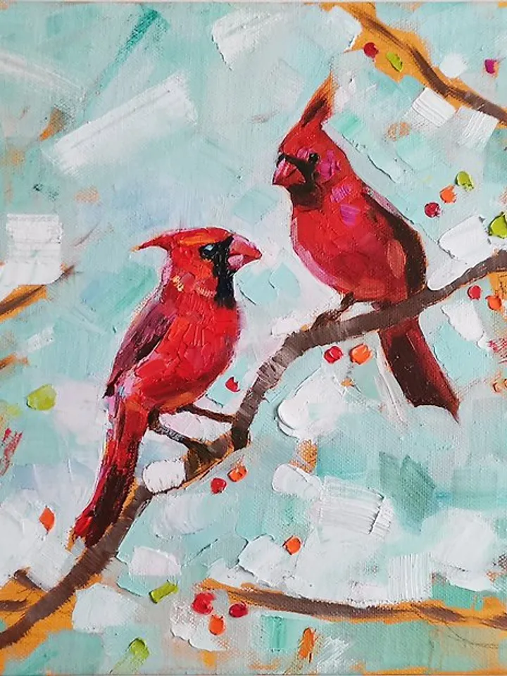 Cardinal Painting Original Art Oil Painting Birds Artwork Canvas Art
