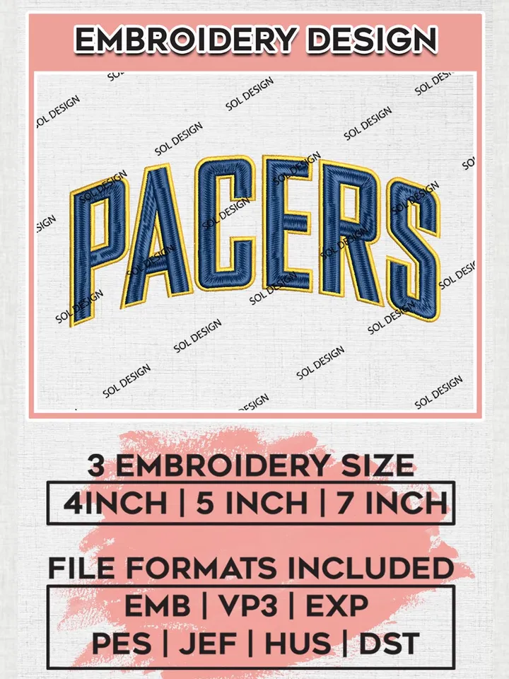 NBA Indiana Pacers Wordmark Logo Machine Embroidery Designs, Indiana Pacers Embroidery Design Files, NBA Logo Machine Embroidery, NBA Embroidery Design, Digital Download