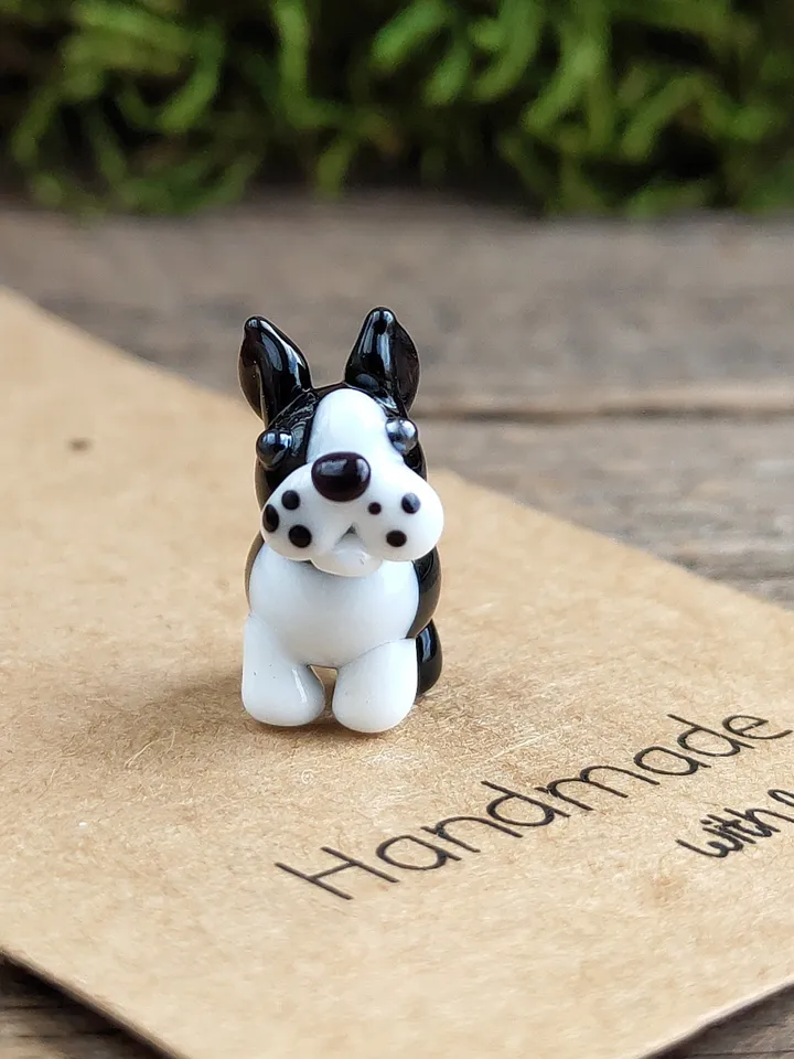 GLASS FIGURINES Boston terrier figurine Terrier GIFT Dog ornament Dog art Glass Dog decor Glass terrier art Miniature animals Tiny french