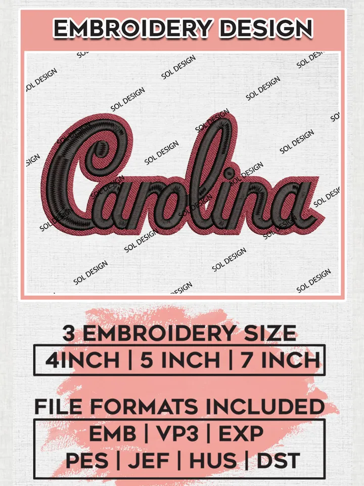 NCAA Carolina Team Writing Logo Embroidery Design Files, NCAA South Carolina Gamecocks Machine Embroidery, NCAA Teams, 3 sizes, NCAA Machine embroidery designs, Digital Download