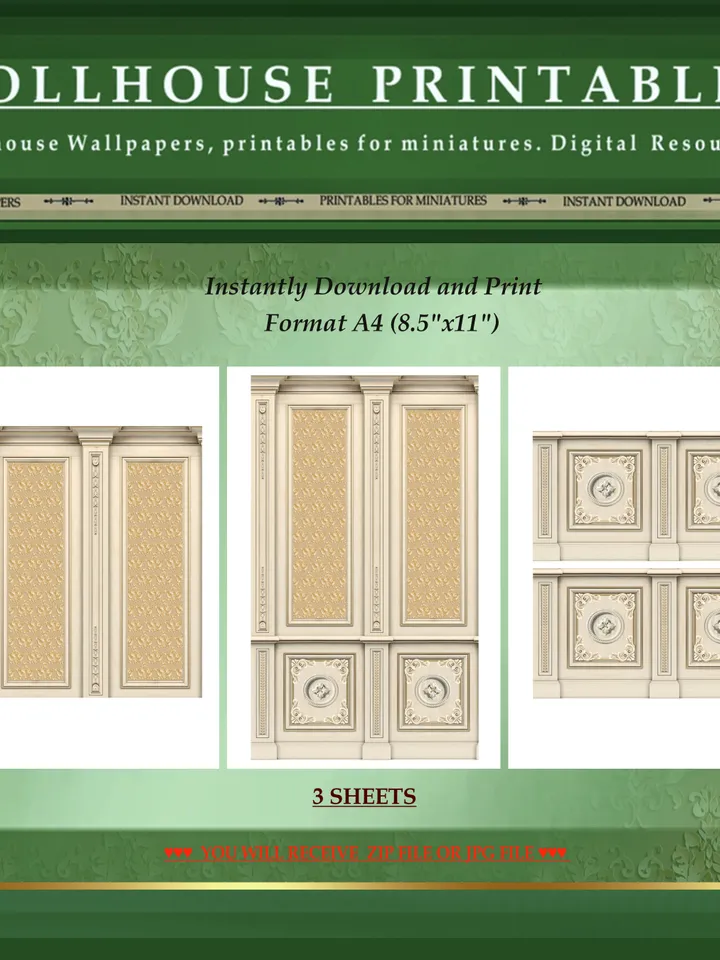 Wallpapers- Set 7-v3 | Printables for Dollhouses and Unique Miniature Projects | Digital Downloads | in Scale 1/12th