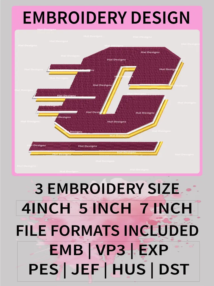 NCAA Central Michigan Chippewas Embroidery File, 3 Sizes, 6 Formats, NCAA Machine Embroidery Design, NCAA Logo, NCAA Teams