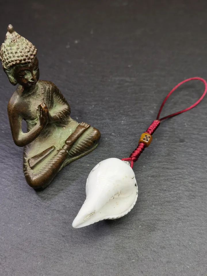 Gandhanra Tibetan Buddhism Amulet,Hand Carved White Conch Shell Shankha with Skull Citipati Symbol,Tibetan Ritual Implement - 2.28" × 1.18"