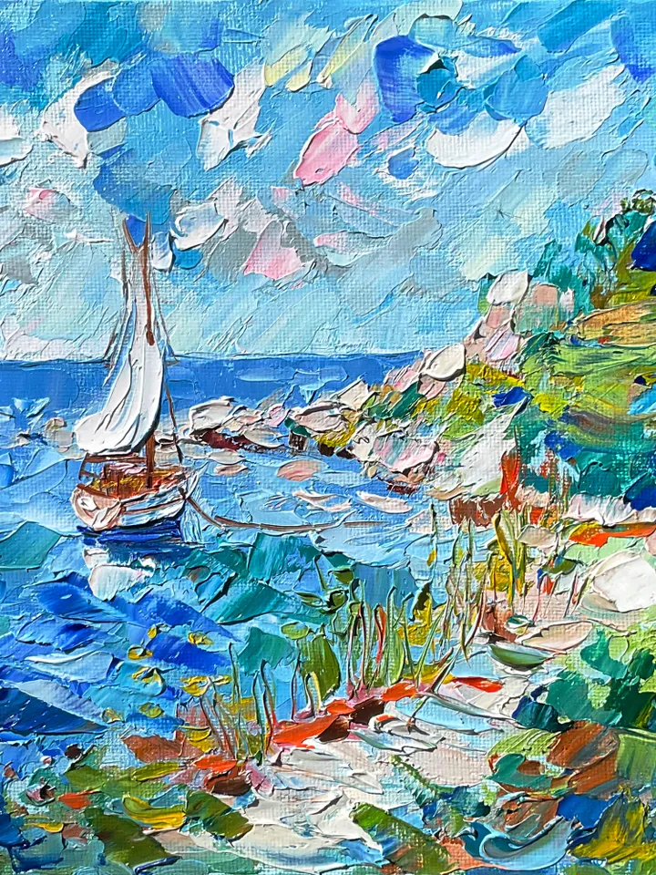 Serene Sailboats at Sunset Miniature by IrenFantasyArt Oil Painting 8x8 Inches