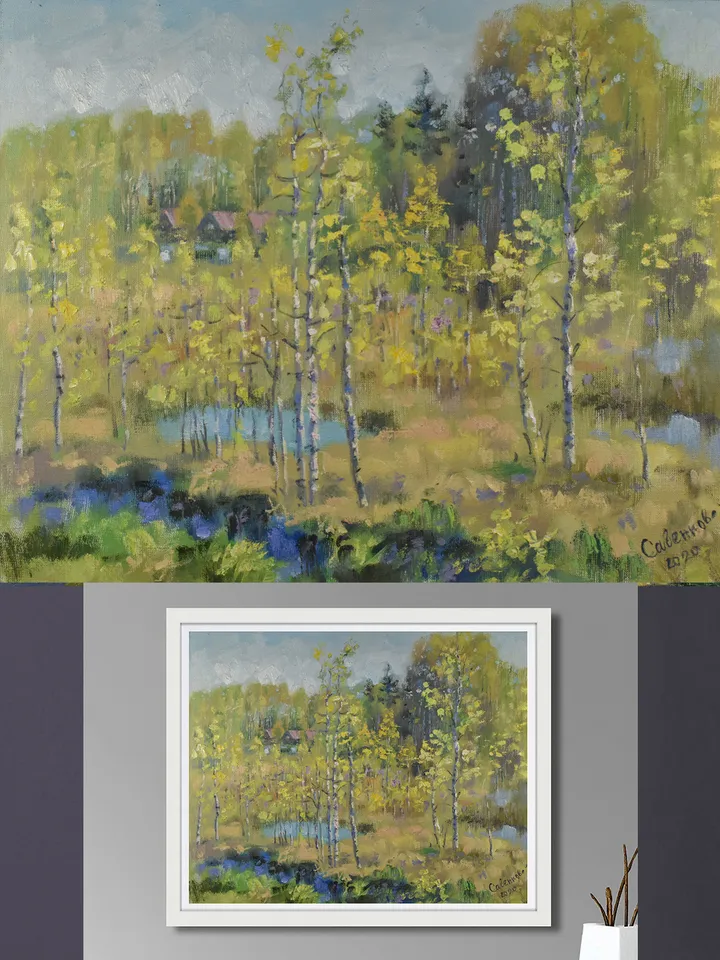 Spring Painting Nature Landscape Birch Trees Artwork Impressionism
