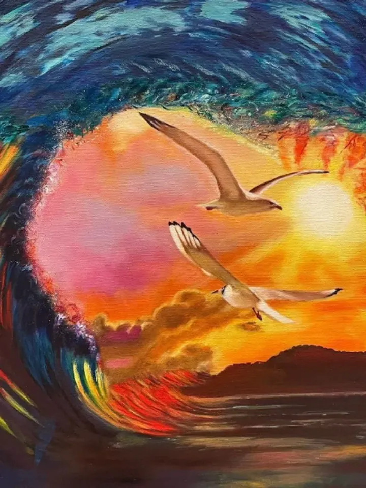 Painting on canvas “Seagulls”, oil, size 40 x 50 cm