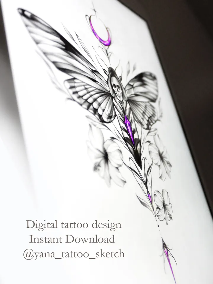 Death Moth Tattoo Design Death Head Hawk Moth Tattoo Stencil Idea Sketch, Instant download PDF, JPG