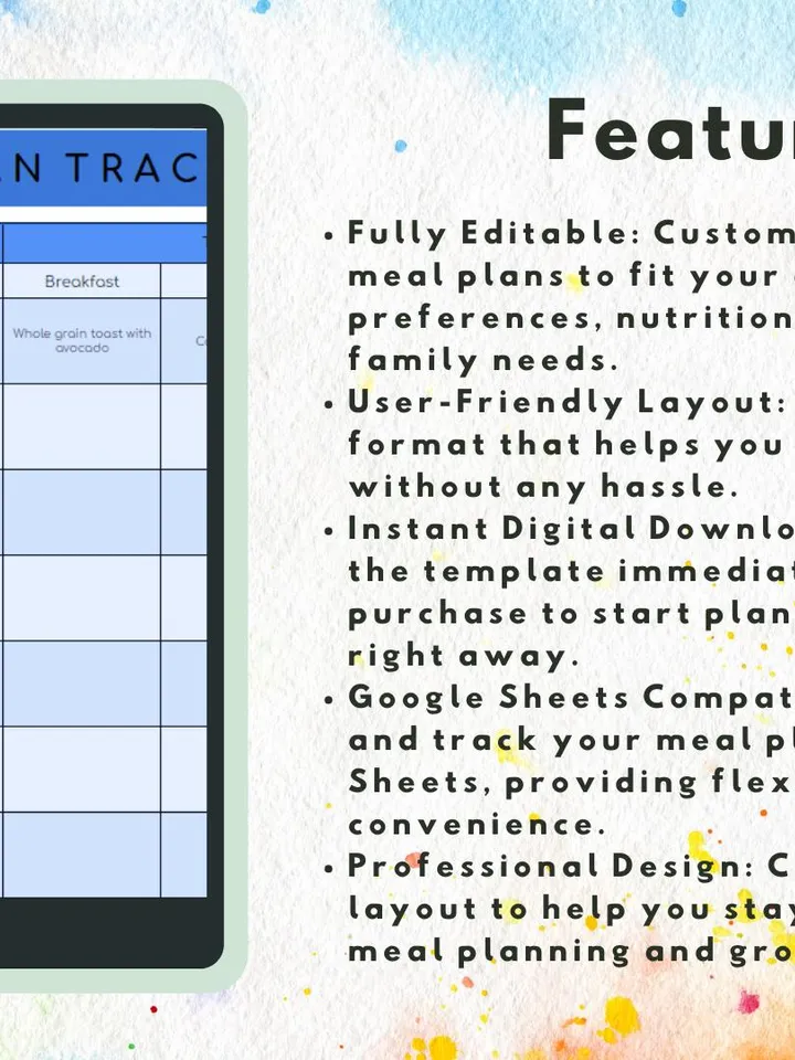Editable Meal Plan Template | Easy to Use Digital Download | Google Sheets Weekly Meal Planner for Healthy Eating