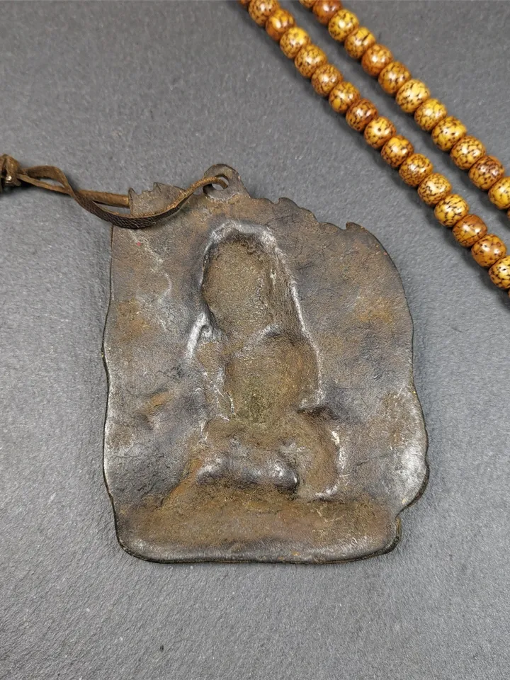 Gandhanra Antique Tibetan Buddha Statue,Mahakala Amulet Badge, Buddhist Protector Deity, Made of Thokcha