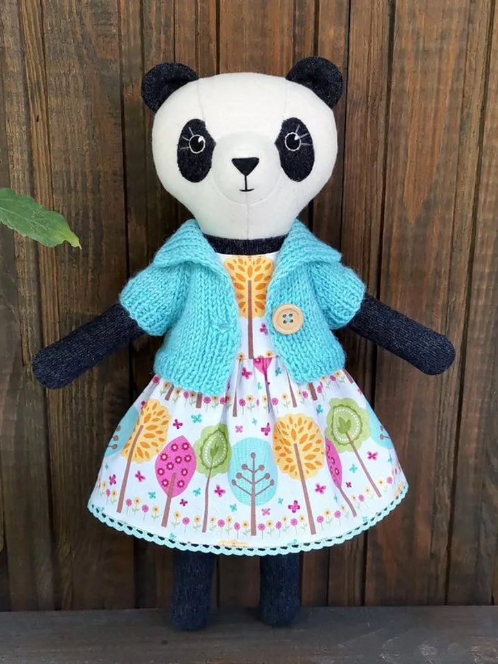 Panda soft toy, handmade plush doll, wool Chinese panda, textile stuffed toy