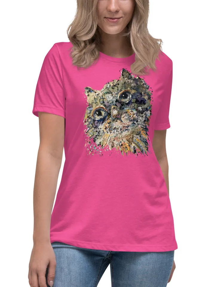 Dreamy cat Women's Relaxed T-Shirt,designer cat t shirts,cat wearable gifts,unique handmade shirts,cat lovers gifts,women special wear gift