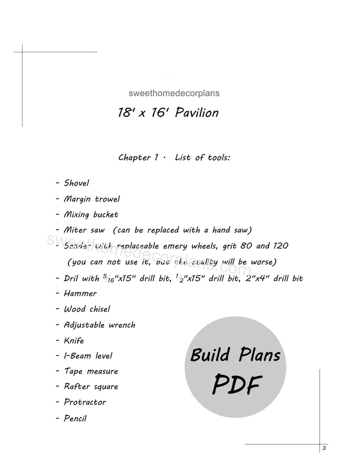 DIY 18 x 16 gable pavilion plans. Covered carport plans. Wooden gazebo plans. Timber frame backyard open garage plans in PDF.