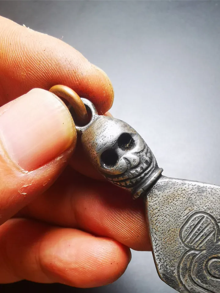 Gandhanra Vintage Skull Sītavana Phurba Amulet,Kila,Kilaka Pendant, Handmade Cold Iron Amulet