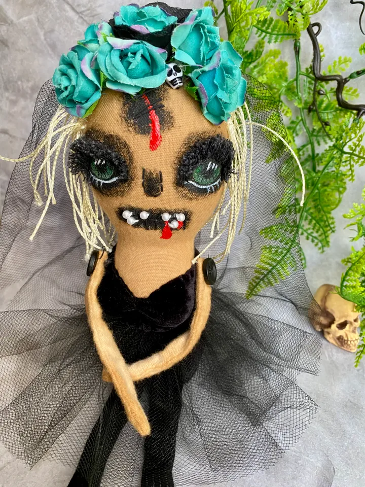 Creepy doll , Day of the Dead Doll, Halloween Rag doll , Calavera . Halloween home decor .