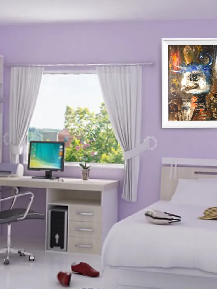 Funny cat painting,abstract animal painting,original oil painting on canvas board.