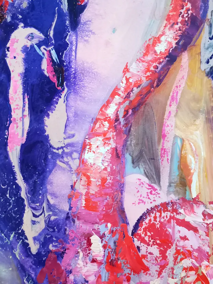 Pink Flamingo Abstract Love Art Original Oil Painting Author Artist Svinar Oksana