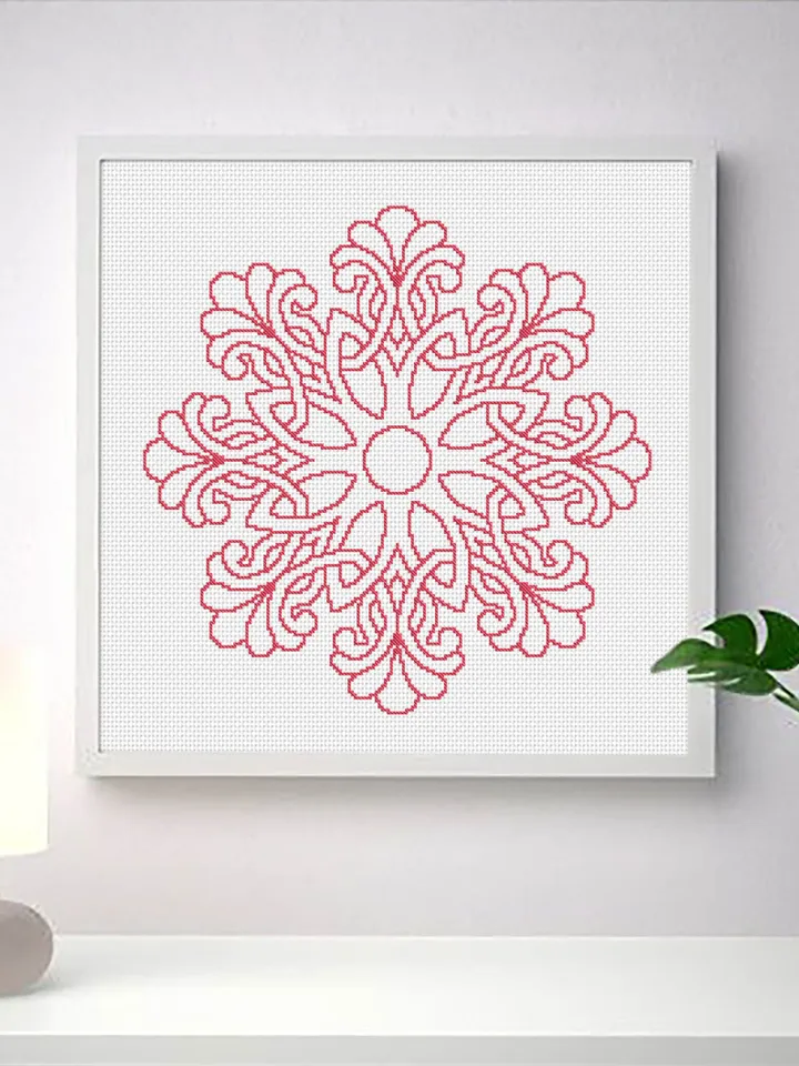 Easy mandala cross stitch pattern download PDF Monochrome cross stitch chart Flower mandala pattern digital Floral ornament embroidery #M48