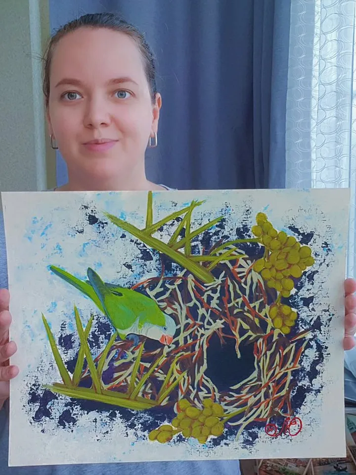 Parrot Painting Bird Nest Original Art Bird Wall Art Animal Acrylic Painting