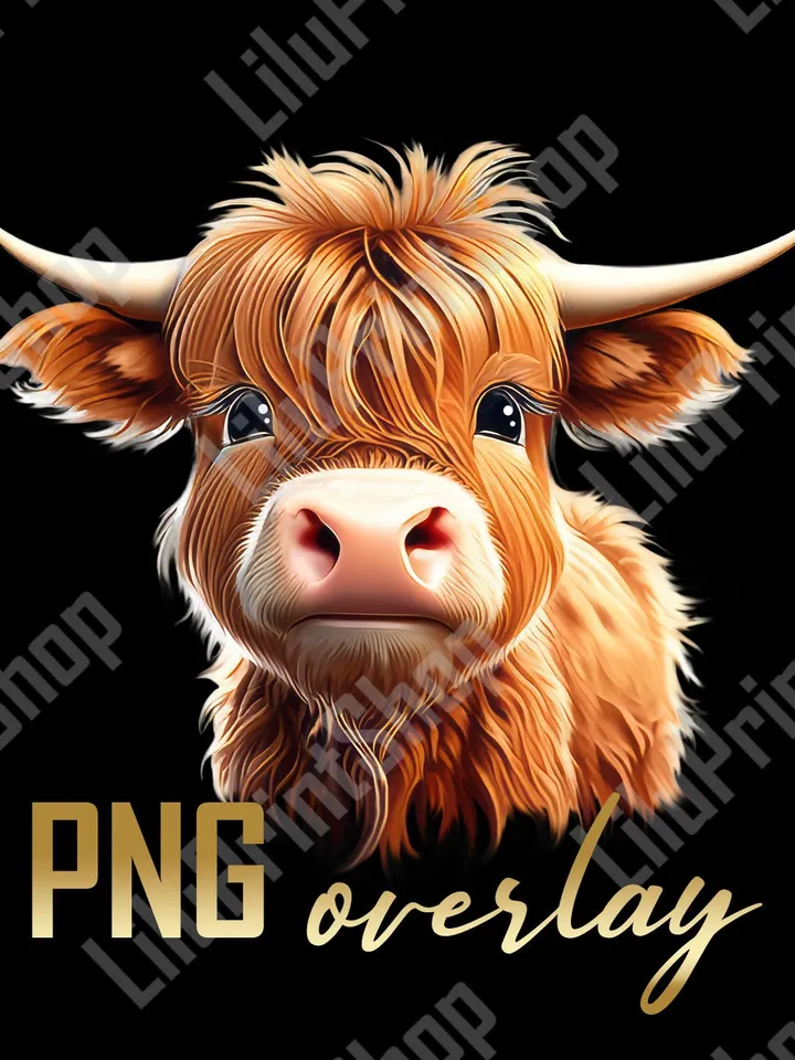 Cute Highland cow sublimation png Baby animal png Baby Highland Cow overlay Cute Highland cow clipart digital instant download