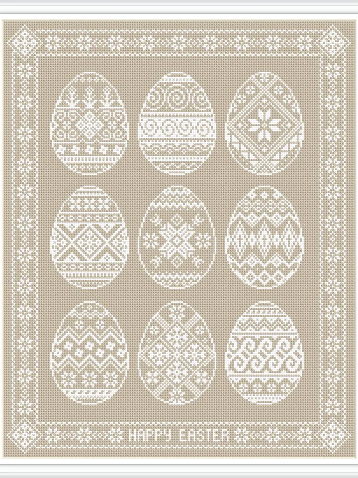Easter eggs cross stitch pattern PDF download Monochrome sampler cross stitch chart, Easter pattern digital PDF, Egg ornament folk #T43