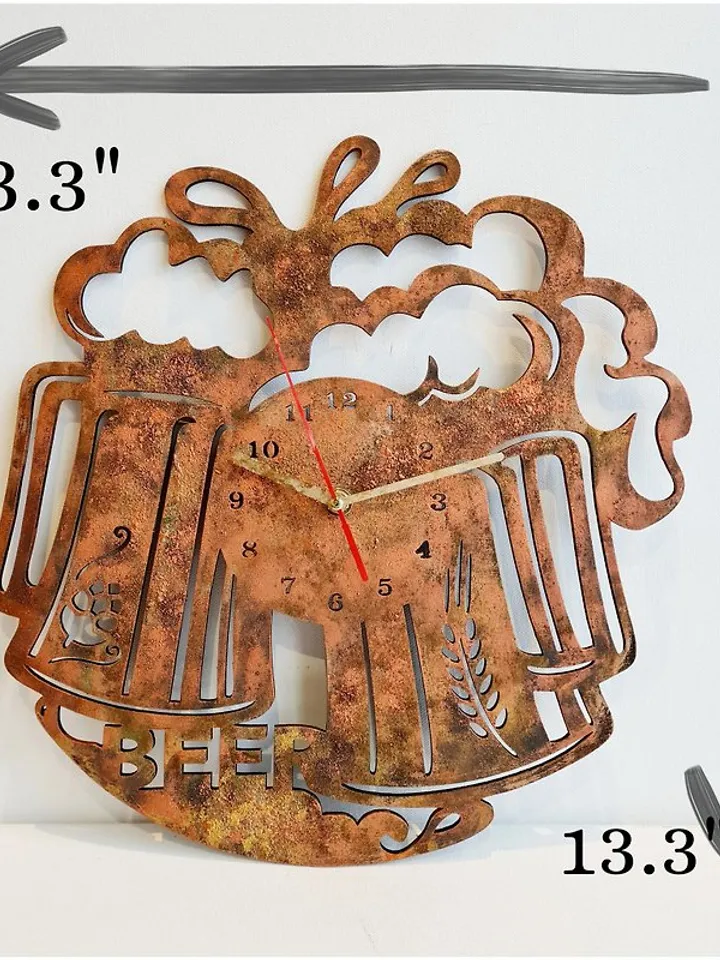 Beer wall clock for cafe Unique brown wall clock Hand made clock Silent clock