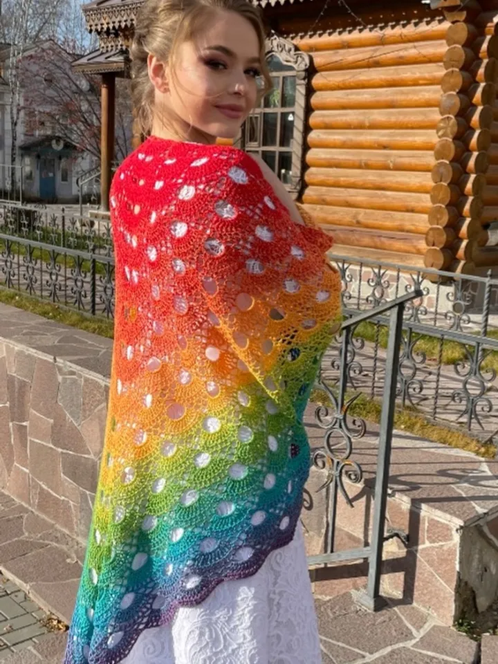Rainbow crochet shawl scarf,Prayer shawl for women, Shoulder cape ,Boho rustic bridal wrap,Shawls and wraps,Mother's day gift