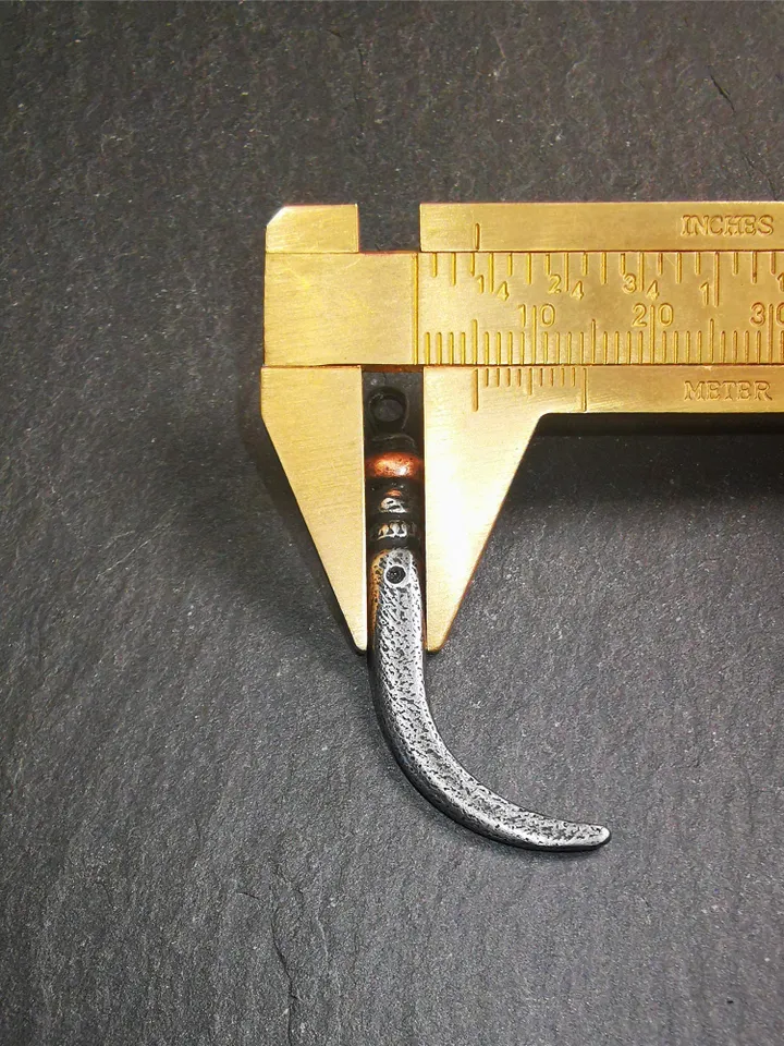 Gandhanra Handmade Tibetan Amulet ,Wolf Tooth Pendant with Leather Cord,Made of Cold Iron inlaid Copper,1.77"
