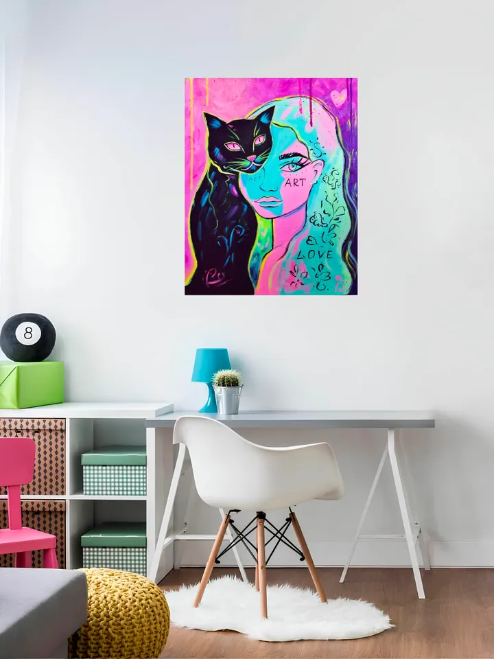 "Cat girl" neon painting, Original Acrylic Art