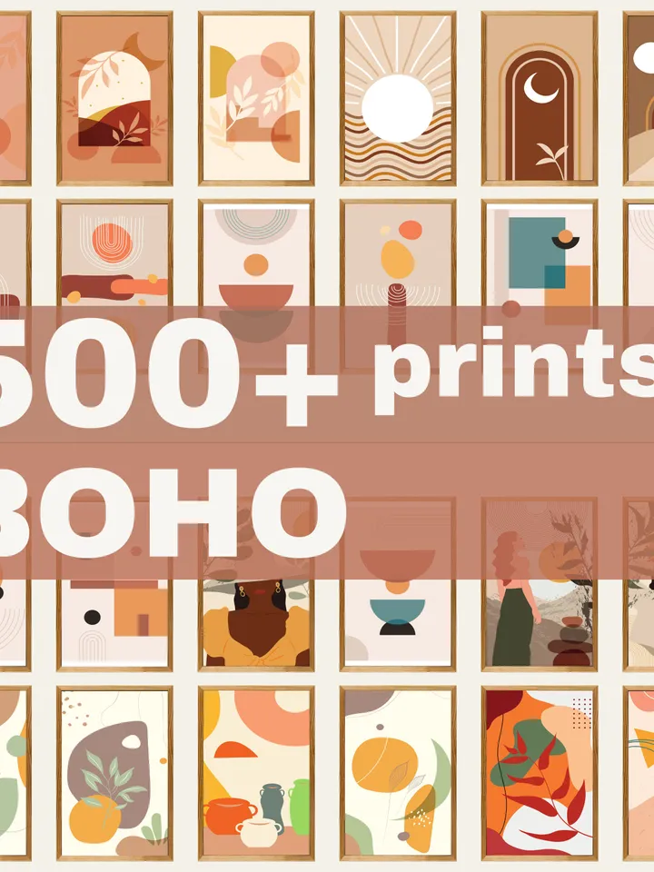 Boho Wall Collage Mega Bundle, Set of 500+ Prints, Mid Century Art Prints, Abstract Poster Set, Printable Home Decor, Digital Download