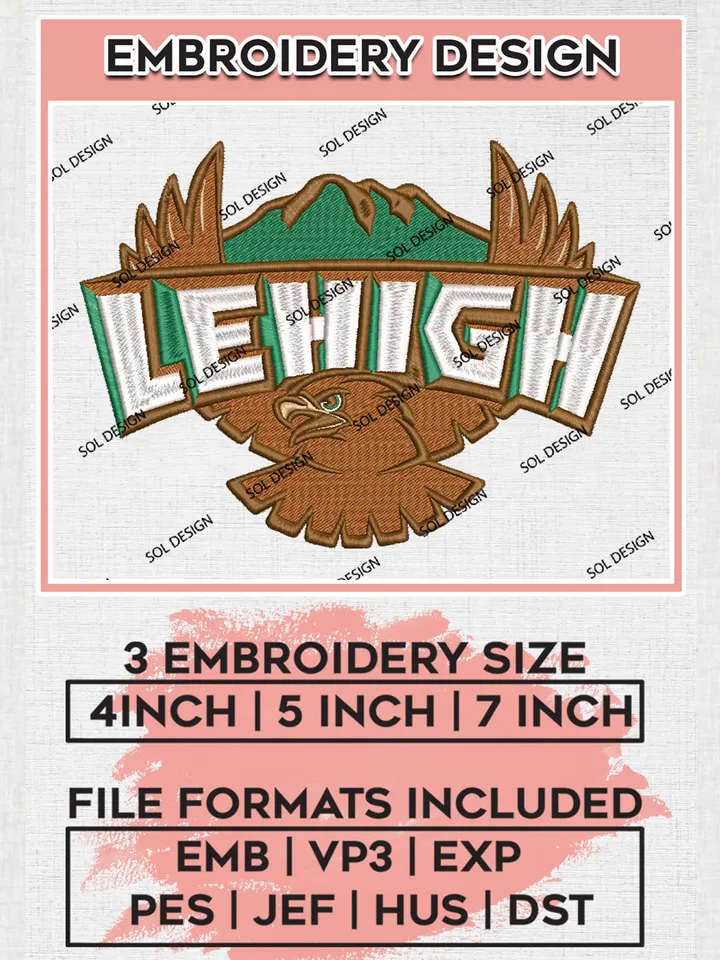 NCAA Lehigh College Team Word Mascot Logo Embroidery Design Files, NCAA Lehigh Mountain Hawks Machine Embroidery, NCAA Teams, 3 sizes, NCAA Machine embroidery designs, Digital Download