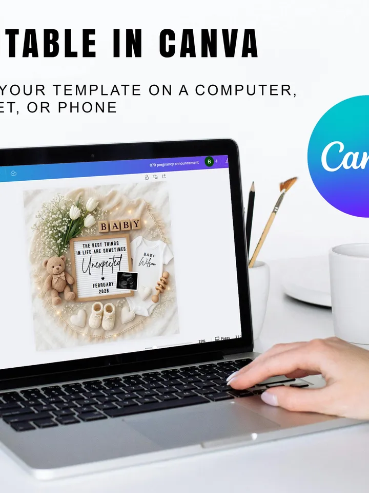 Unexpected Pregnancy Announcement Digital Baby Reveal for Social Media Editable Canva Template
