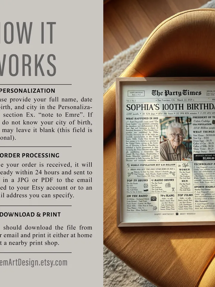 100th birthday newspaper poster for grandma born in 1925 back in 1925 printable sign personalized 100th birthday gift vintage style