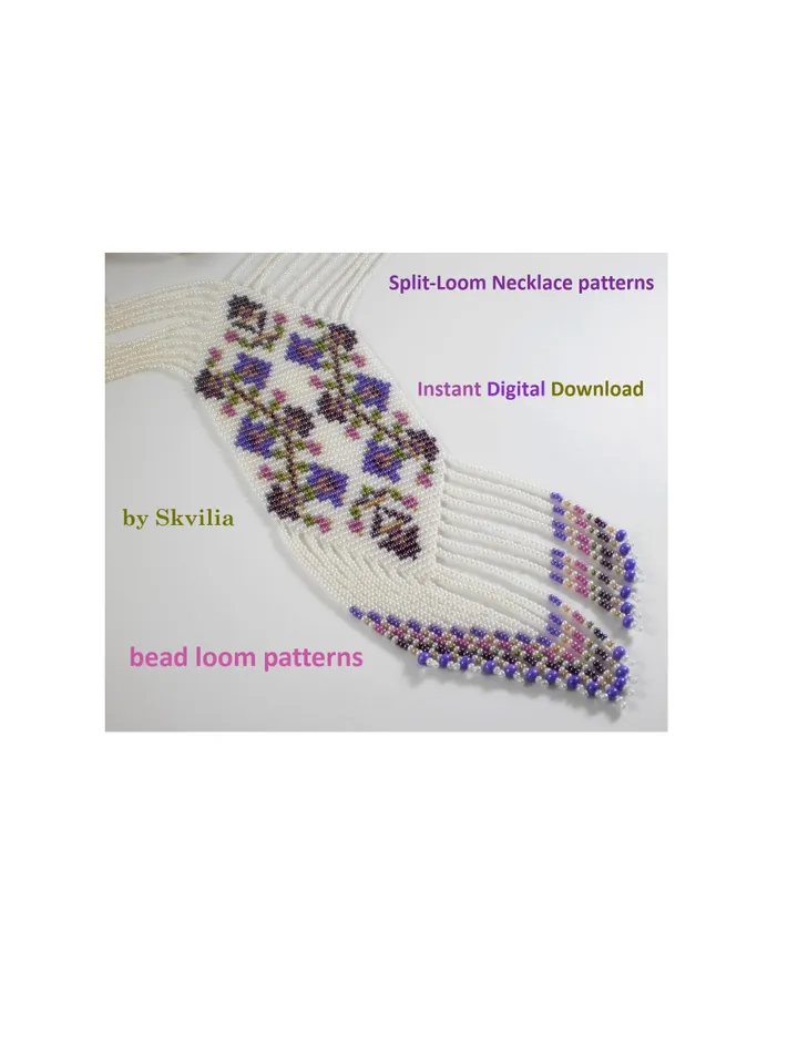 Bead loom patterns, schemes for a Split-Loom Necklace, Beading Loom Stitch, Square Stitch, Gerdan, Instant Digital Download, PDF