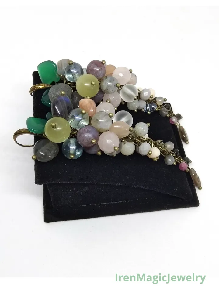 Cluster Earrings with Natural Gemstones
