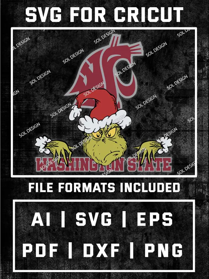 Grinch Washington State Cougars SVG, NCAA SVG Design, NCAA Washington State SVG, NCAA Washington State Cougars Team Cricut, Christmas Svg, Grinch svg, Digital Download