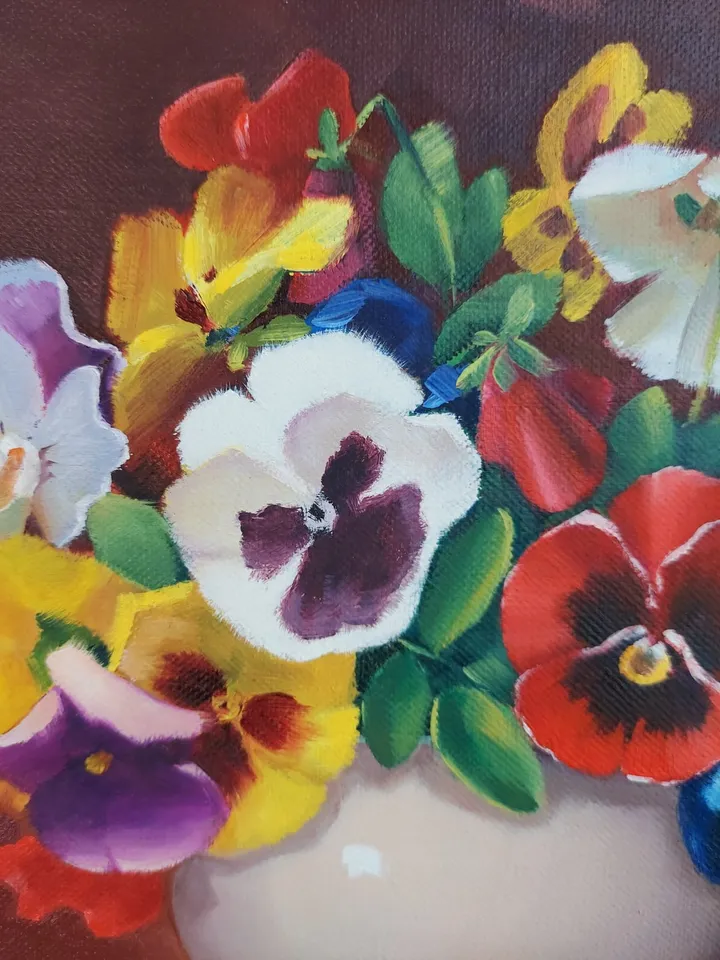 Painting with flowers. Violets. Original Art. 12x12 inches