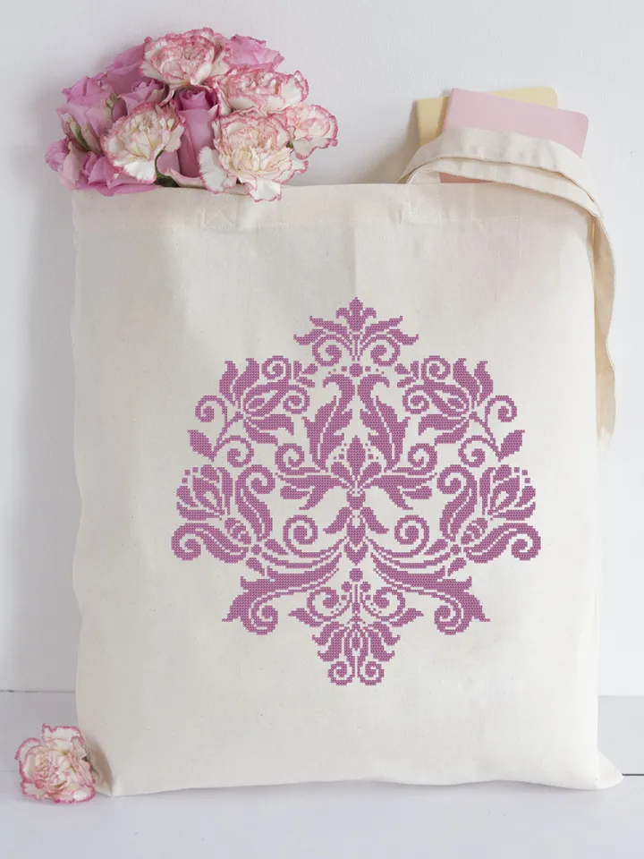 Floral damask ornament cross stitch pattern PDF download Flower mandala cross stitch chart, Damask pattern digital PDF, Floral scroll #M250