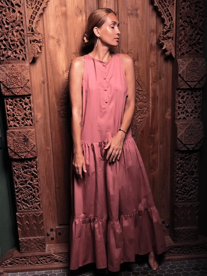 Long Cotton Oversized Summer Dusty Rose Dress | Pink Dress Long | Resort Wear Dress | Elegant Summer Loose Dress | Classy Summer Dress Big