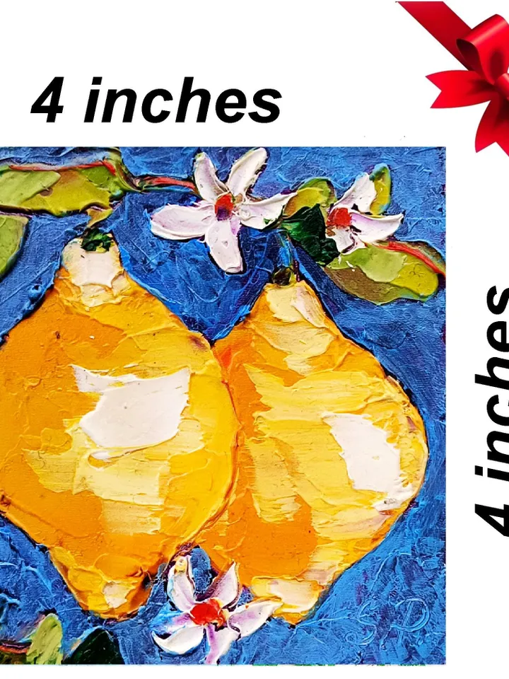 Lemon Painting Fruit Original Art Impasto Oil Painting Italy Fruit Small Artwork 4 by 4 Handmade Gift by Art ProkopaloSv