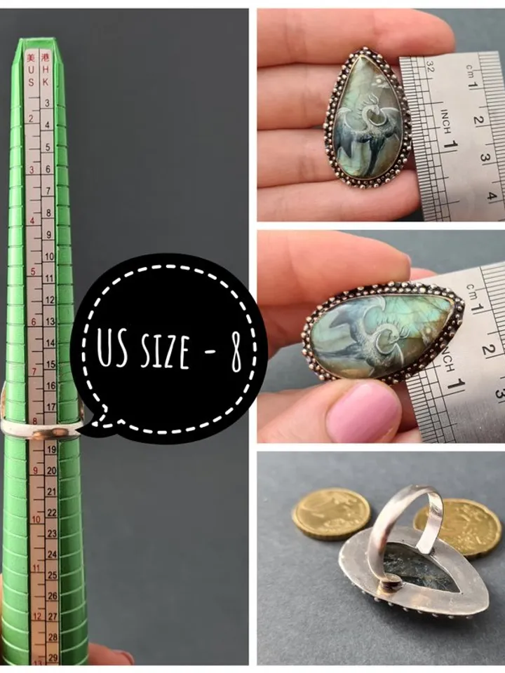 Dragon ring Labradorite ring Stone painting dragon Aaa large labradorite ring