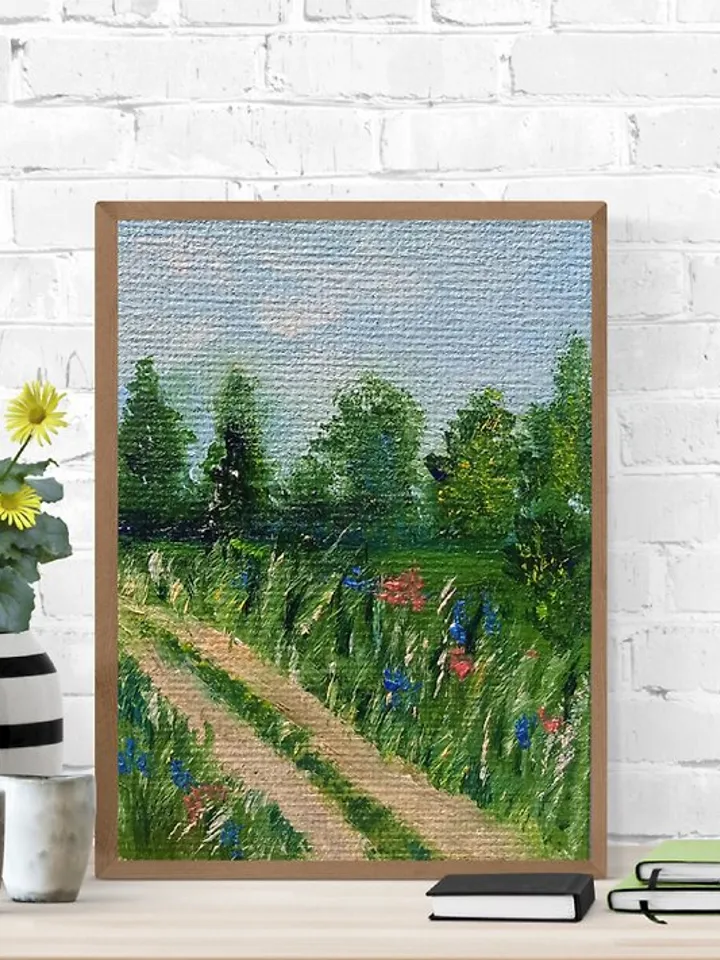 Landscape with Forest Road Miniature Original Oil Painting Dollhouse Painting