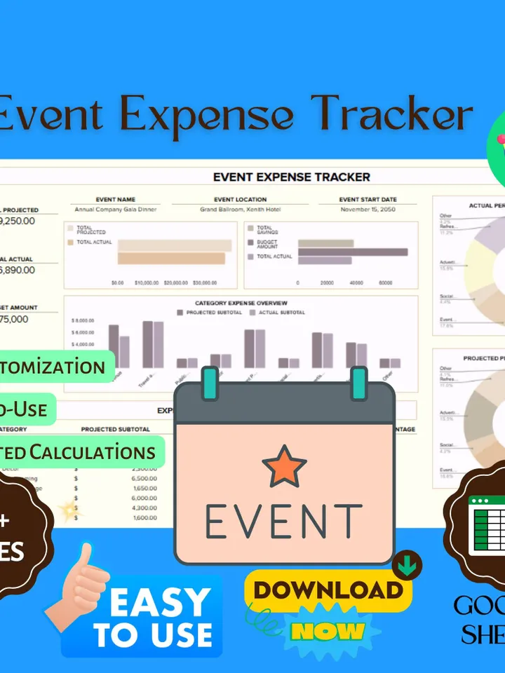 Event Expense Tracker Template | Google Sheets Budget Planner & Editable Cost Log for Events