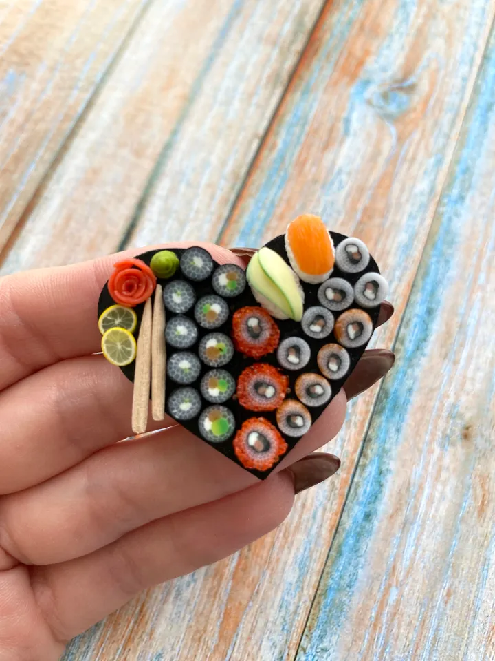 Magnet Miniature Sushi Board with Polymer clay Souvenir