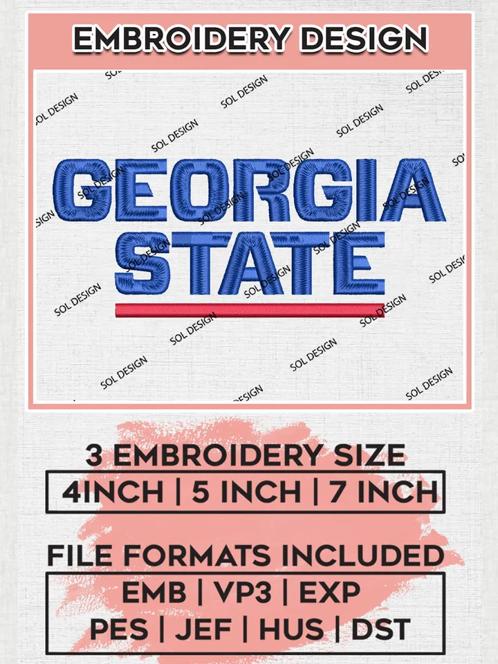 Georgia State Team NCAA College Football Logo Embroidery Design Files, NCAA Georgia State Panthers Machine Embroidery, NCAA Teams, Game Day, 3 sizes, NCAA Machine embroidery designs, Digital Download