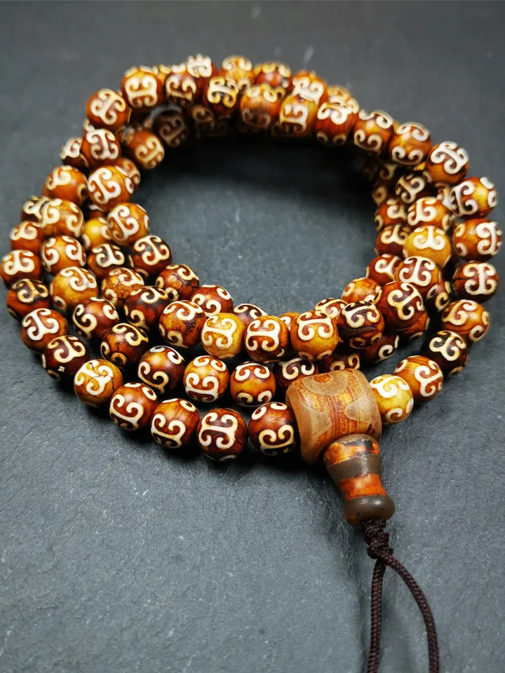 Gandhanra Tibetan Mala, Prayer Beads,Tibetan Rosary for Meditation,Made of Shale Stone Beads,Diameter 0.3 inch, Circumference 33 inch
