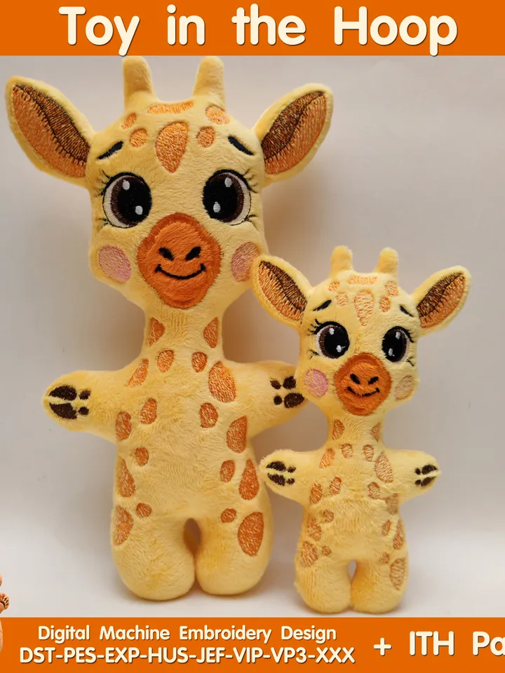 ITH Giraffe toy soft stuffed in the Hoop Digital Design for Machine Embroidery