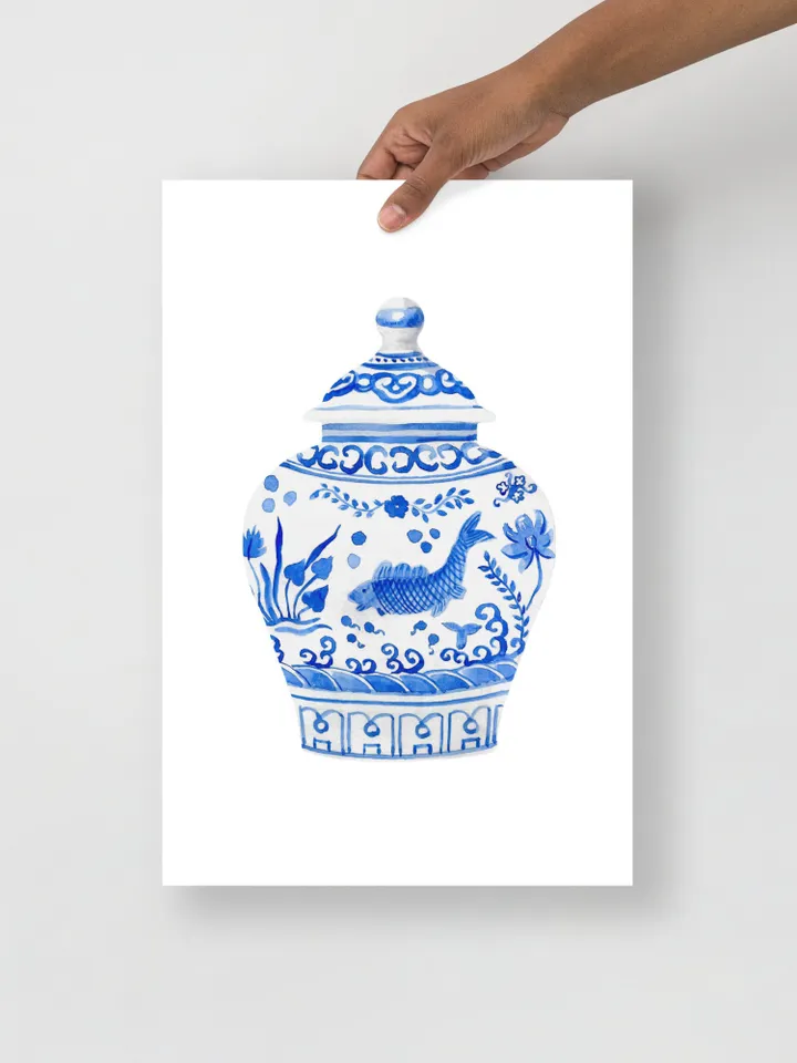 Chinoiserie Wall Art  Traditional Chinese Blue and White Porcelain Vases Giclee Wall Art Room Decoration Home Decor Gift Idea Vintage Poster