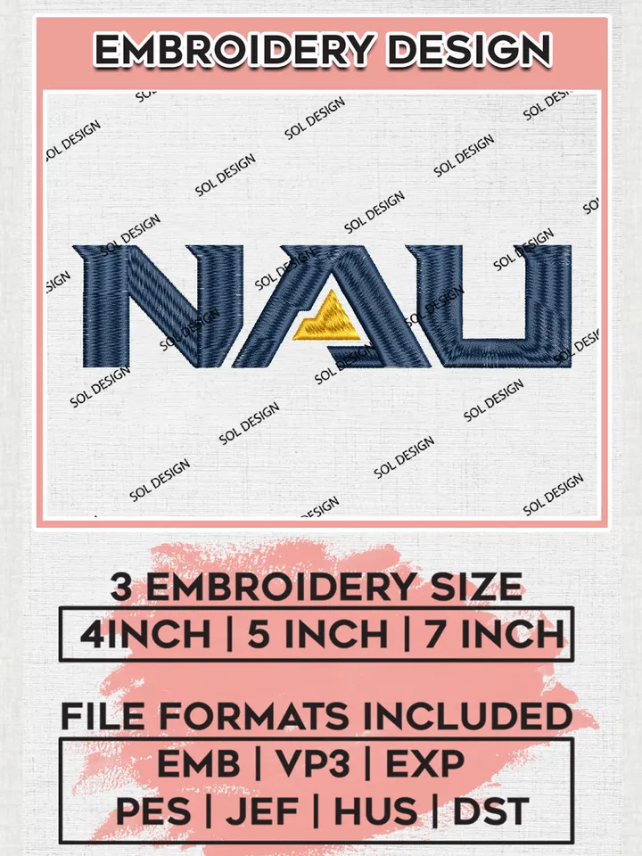 NCAA NAU Team Logo Embroidery Design Files, NCAA Northern Arizona Lumberjacks Machine Embroidery, NCAA Teams, 3 sizes, NCAA Machine embroidery designs, Digital Download
